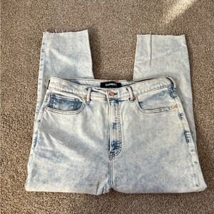 Express Slim Ankle Raw Hem Super High Rise Jeans